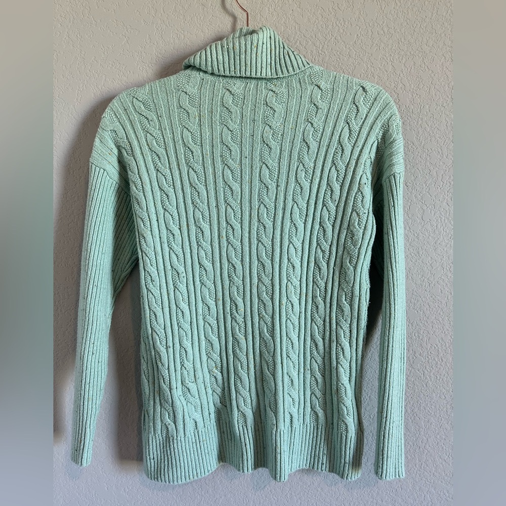 Talbots Women's Cable Knit Turtleneck Sweater - Light Green - Picture 2 of 5